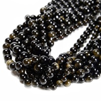 Perles rondes en obsidienne dorée dorée naturelle 4mm 6mm 8mm 10mm 12mm Perles de pierre pour la fabrication de bracelets