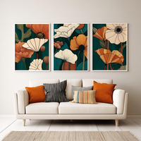 HAOWAI OEMODM Lot de 3 tableaux muraux floraux abstraits, art botanique moderne, impression florale pour chambre, décoration intérieure, style Mid-Century