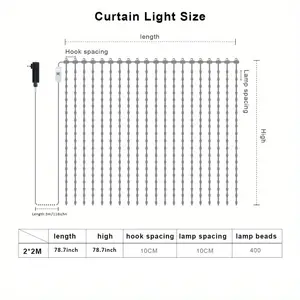 LED 환상 점 제어 RGB 조명 동적 화면 2x2 m 음성 제어 커튼 램프 APP 프로그래밍 커튼 램프
