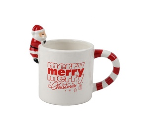 Taza de Cerámica Personalizada al por Mayor <span class=keywords><strong>con</strong></span> Diseño 3D de Personaje Navideño, Asa <span class=keywords><strong>con</strong></span> Rayas de Bastón de Caramelo, de Gres Ecológico - Product Image 3