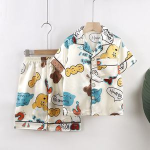 Conjunto de pijamas de manga corta de seda de hielo transpirable ligero para niños y niñas ropa de casa de dibujos animados para primavera y verano - Product Image 1