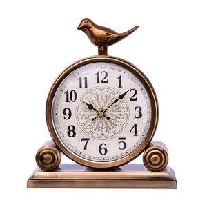 8 Inch Living Room Discount Vintage Desk Clock American Antique Metal Luxury Gold-plated Bird Art Desk Clock