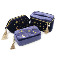 Velours brodé Applique lune étoiles soleil cosmétique sac beauté mallette de rangement trousse de maquillage pratique
