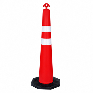 Poteau <span class=keywords><strong>de</strong></span> délimitation routière 110 cm avec base en caoutchouc PE, poteau <span class=keywords><strong>de</strong></span> signalisation réfléchissant, cône <span class=keywords><strong>de</strong></span> guidage flexible pour <span class=keywords><strong>la</strong></span> sécurité routière, le stationnement et <span class=keywords><strong>la</strong></span> construction - Product Image 1