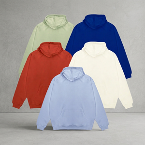 เสื้อฮู้ดดี้โอเวอร์ไซส์ผู้ชาย สีพื้น ผ้าเฟรนช์เทอร์รี่ สวมใส่สบายๆ สำหรับฤดูใบไม้ร่วง ผ้าฝ้าย 100% กระเป๋าปักลาย - Product Image 2