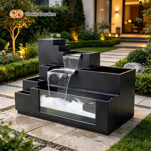 Fontaine d'eau moderne à cascade en plusieurs niveaux, en acier galvanisé noir, électrique, pour cour, patio, ornement - Product Image 3