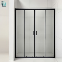 Cabine de douche coulissante Twowinco à 2 portes avec cadre noir enduit, quincaillerie à roulettes lisses, dimensions personnalisables, porte de douche