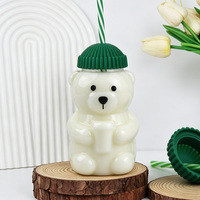 Gobelet en verre en forme d'ours en peluche mignon avec couvercle anti-poussière et paille, lavable et réutilisable, adapté à de multiples situations