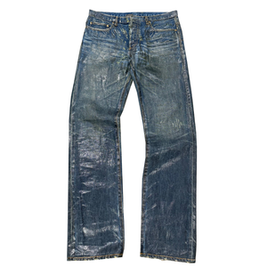 Custom Wholesale Vintage Waxed Jeans <b>Men</b> Flare Pants Streetwear Slim Fit Black Bootcut Blue Denim Stack Jeans for <b>Men</b> - Product Image 1