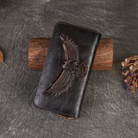 Dompet uang logam kapasitas besar, tas uang logam ritsleting timbul uniseks kulit Top Grain untuk pria wanita