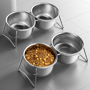 Paslanmaz Çelik Çift Köpek ve Kedi Mama/Su Kabı, Yükseltilmiş Standlı, Devrilmez - Product Image 5