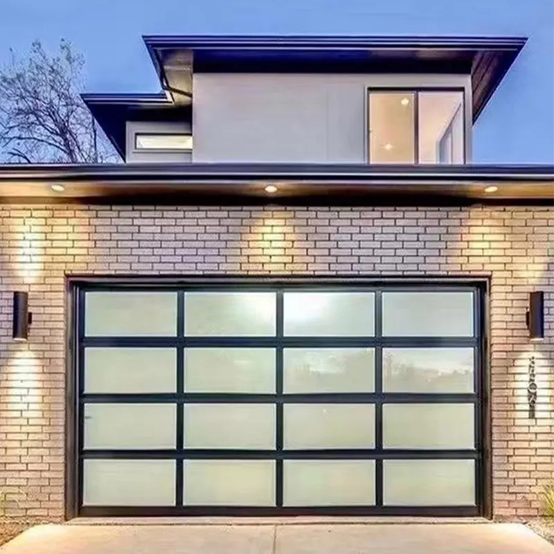 Best selling wholesales price contemporary residential Combined Remote Control Aluminum Alloy frame Frosted Glass garage doors