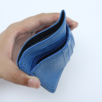 Dompet Lipat Tipis Motif Kulit Buaya Bahan Kulit PU, Tempat Kartu Multi Slot, Tempat Kartu Kredit & ID Dengan Gantungan Kunci Logam