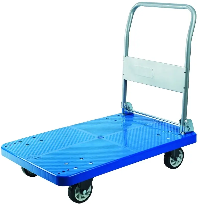 Chariot pliable, plateforme en plastique, chariot de lit plat bleu, chariot à main