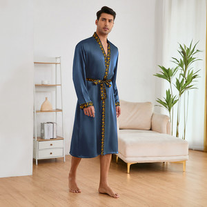 Ensemble de pyjama en soie glacée pour homme personnalisé, robe longue avec short, vêtements de détente printemps <span class=keywords><strong>été</strong></span>, vêtements de nuit pour homme - Product Image 2