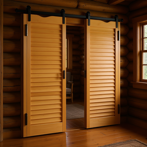 Portes coulissantes en bois de pin 32x42 pouces, double porte pour chalets en bois, ouverture latérale - Product Image 2