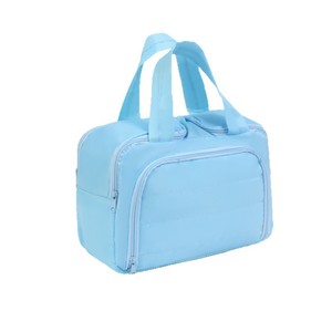 Portable Double Opening <b>Makeup</b> Bag Large Capacity H Type Zipper Closure Solid Color Cosmetic <b>Case</b> For Women Everyday Use - Product Image 5
