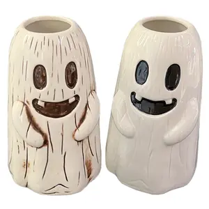 Custom wholesale barware Halloween holiday present gift porcelain 3d glass tiki mugs cocktail cup cute ceramic ghost tiki mug