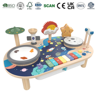 Station musicale en bois sur le thème de l'univers, jouet multi-activités pour développer la motricité fine et l'éveil des enfants, avec fonctions sensorielles lumineuses