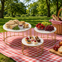Ensemble de 3 supports à gâteaux en marbre et or, plateau de présentation de desserts à base de cage imbriquée pour la décoration de mariage, le thé de l'après-midi et le buffet