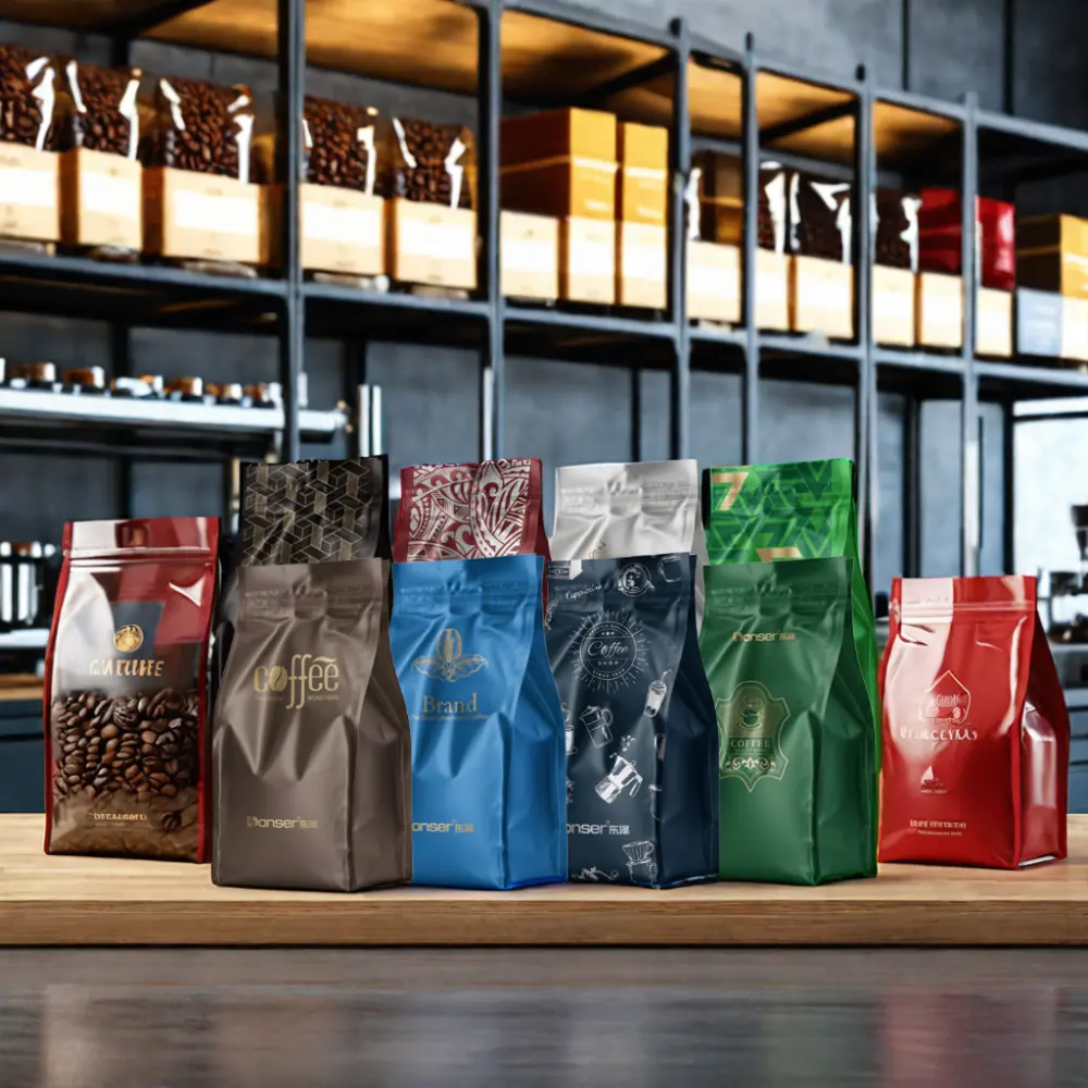 Kantong kopi pabrik panas ramah lingkungan cetak kustom daur ulang 250g 350g 500g sisi disegel biji kopi kantong berdiri