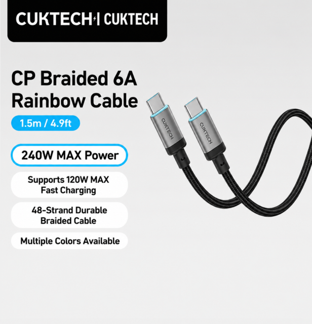 CUKTECH 240W USB-C to USB-C Cable PD3.1 E-Marker Chip 5A Nylon Braided 480Mbps Data Fast Charging Cable for Laptop Phone