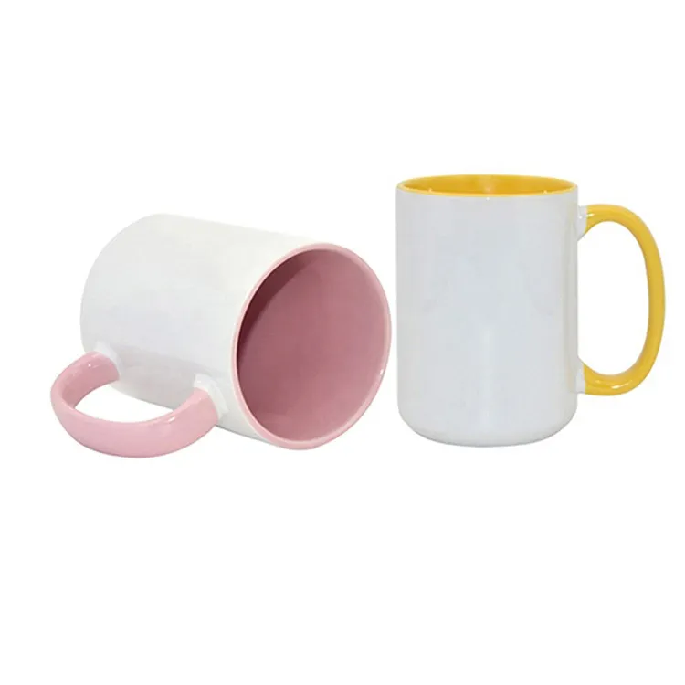 Caneca de café em branco de cerâmica de 15 onças para sublimação por atacado de porcelana promocional personalizada popular de alto nível