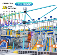 Équipement de terrain de jeux intérieur commercial, jeux de glisse urbains avec trampoline, mur d'escalade, parcours de cordes, tyrolienne