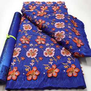 Alta calidad nueva moda precio al por mayor azul real Lafaya encaje suave gasa Suiza algodón encaje bordado tela vestido de novia - Product Image 1