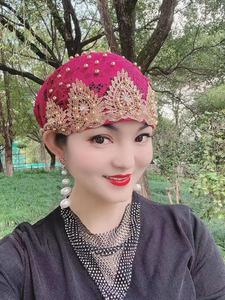 Chapeau Hui brodé à la mode, nouveau design <span class=keywords><strong>2022</strong></span>, avec perles en forme de vis, chapeau de fée, bonnet Baotou, foulard musulman pour femmes - Product Image 3