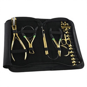 Gold Color Steel Micro Rings Hair Extension Tools Application Plier Kit Loop Threader Scissor Sew Needle Styling <b>Clips</b> Pulling - Product Image 1