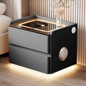 Gabinete de Almacenamiento Compacto y Ligero de Madera para Dormitorio Moderno, con Altavoz Bluetooth y Carga Inalámbrica Inteligente, 2 Cajones, Diseño Simple y Elegante - Product Image 1