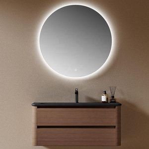 Modern Bathroom Vanity Set: Plywood Sink Cabinet & Round Smart Mirror, Ideal for Hotels and Apartments - Product Image 1
