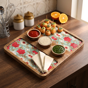 Plateau de service en bois rectangulaire à motif floral, vaisselle et assiettes pour les fêtes, style unique, dernier design, nouvelle arrivée, Ramadan, Eid, table - Product Image 1