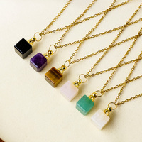 Collier diffuseur d'huiles essentielles en cristal naturel plaqué or, pendentif en forme de cube, pierre de guérison, artisanat en cristal