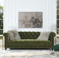 Meubles de salon modernes de haute qualité 88 "canapé en velours de performance vert olive Chesterfield tufté