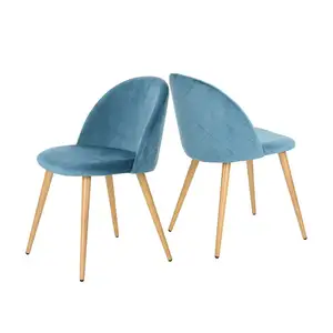 Silla de terciopelo con tapicería moderna y cómoda, sillón de comedor de terciopelo con patas de madera, color rosa