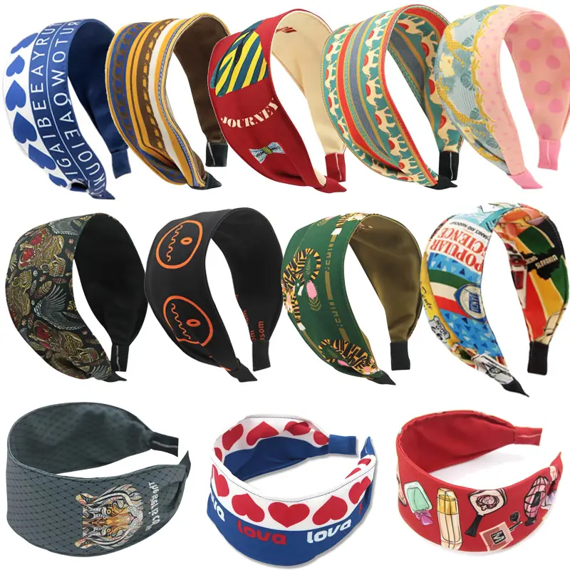 Kinling OEM Exotic Fashion Multi -color Printed Head Hoop National Tide Style Literary Fabric Wide Hair Accessories