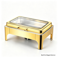 Plat de service de luxe doré avec couvercle en verre plat, chauffe-plat en acier inoxydable 4,5 L résistant à la chaleur pour la restauration
