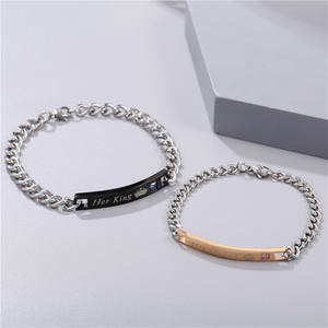 Bracelet de <span class=keywords><strong>couple</strong></span> en acier inoxydable plaqué or avec strass en cristal exquis, pour elle et pour lui, <span class=keywords><strong>cadeau</strong></span> de la Saint-Valentin - Product Image 4
