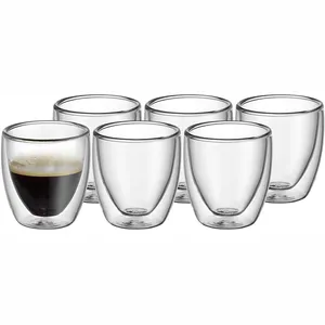 Conjunto de 6 3oz de vidrio borosilicato de alta hecho a mano de la resistencia al calor mini espresso doble pared de vidrio tazas de café