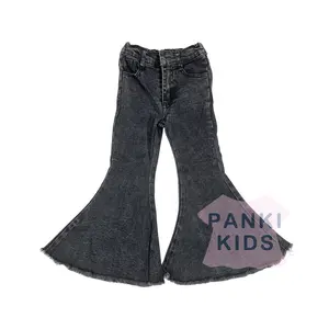 Celana Jeans Denim dicuci asam hitam anak-anak kualitas tinggi pabrik RTS Jeans kaki lebar Denim dicuci asam bayi