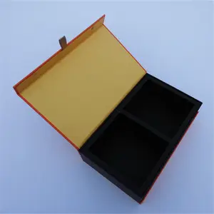 Orange Embossed Flap Paper Insert Perfume Packaging Rigid Cardboard Magnetic Box Packing Two Square Bottles Recyclable