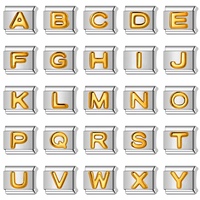 Breloques italiennes en acier inoxydable en stock, lettres initiales convexes, breloques italiennes DIY en argent pour bracelets pour femmes et hommes