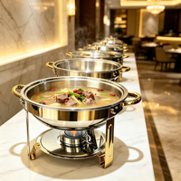 FLEY 4.5L Wadah Pemanas Makanan Bulat Stainless Steel untuk Prasmanan Hotel, Pernikahan, dan Katering