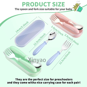 Biểu Tượng Tùy Chỉnh Toddler Đồ Dùng Dforks Và Thìa Thép Không Gỉ Bé Đồ Dùng Bé Bạc Set Với Hộp Lưu Trữ An Toàn Ăn Uống - Product Image 2