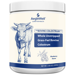 Poudre <span class=keywords><strong>de</strong></span> colostrum bovin nourri à l'herbe AegleWell, saveur myrtille entière non décortiquée, pot <span class=keywords><strong>de</strong></span> 200g - Product Image 1