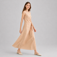 Robe longue sans manches coupe ample pour femme grande taille, col rond, taille nouée sur le côté, couleur blush, été, vente en gros, en stock, livraison immédiate