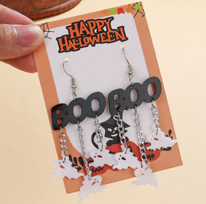 Nouvelles Boucles d'oreilles pendantes fantaisie Halloween : <span class=keywords><strong>Chien</strong></span> ballon squelette, Main de squelette <span class=keywords><strong>BOO</strong></span>, Dinosaure, Citrouille - Product Image 2