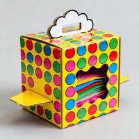 Boîte à café personnalisée écologique créative imprimée à pois vibrants avec fenêtre en forme de nuage en papier ondulé et pelliculage mat